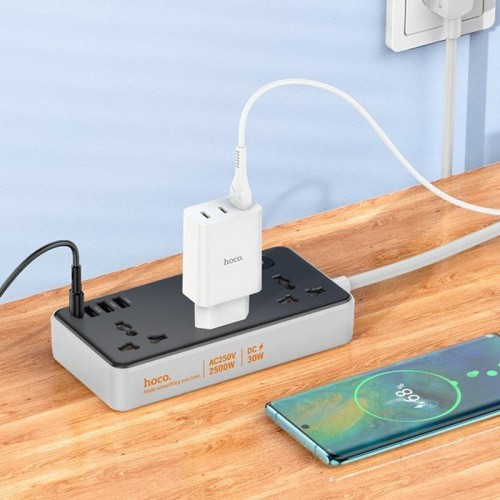 Удлинитель Hoco AC8A Storm (PD30W/1C/3A/3xSocket) (1.5m) (Black)