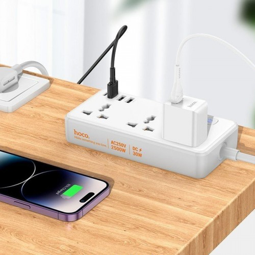 Удлинитель Hoco AC8A Storm (PD30W/1C/3A/3xSocket) (1.5m) (White)
