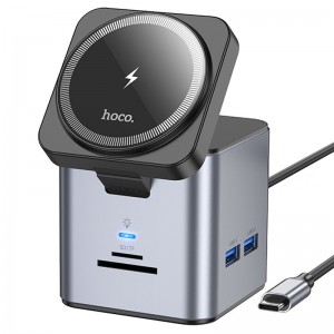 Переходник HUB Hoco HB49 Effortless 9in1 100W с БЗУ (Metal grey)
