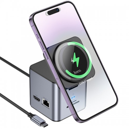 Переходник HUB Hoco HB49 Effortless 9in1 100W с БЗУ (Metal grey)