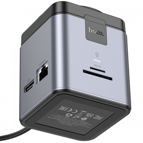Переходник HUB Hoco HB49 Effortless 9in1 100W с БЗУ (Metal grey)