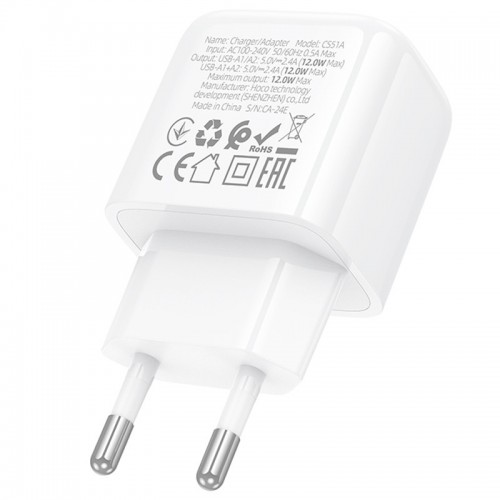 Сетевое зарядное устройство Hoco CS51A Surplus (2USB-A) (White)
