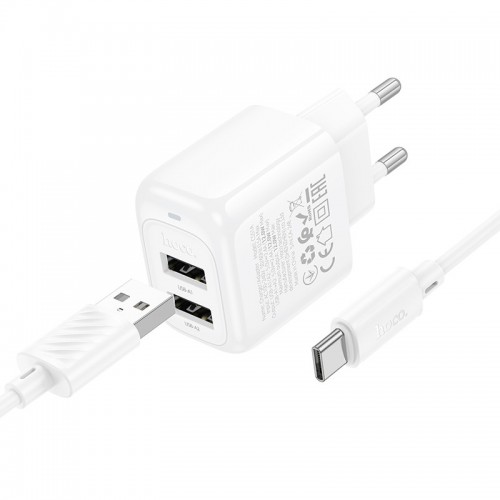 Сетевое зарядное устройство Hoco CS51A Surplus (2USB-A) + Type-C (White)