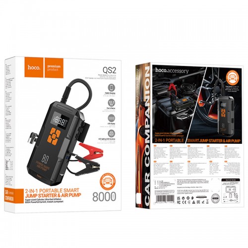 Пусковий пристрій (бустер) для автомобіля Hoco QS2 Land Jump Starter and Air Pump 8000 mAh (Black)