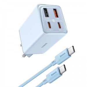 Сетевое зарядное устройство Baseus GaN6 Pro OS 2C+2U 65W + Type-C to Type-C 100W (1m) (P10162701) (Galaxy Blue)