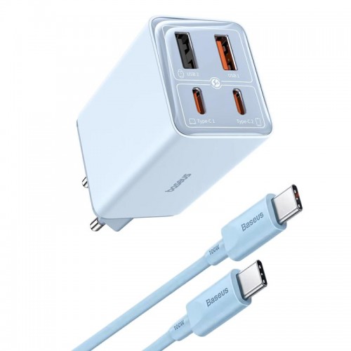 Мережевий зарядний пристрій Baseus GaN6 Pro OS 2C+2U 65W + Type-C to Type-C 100W (1m) (P10162701) (Galaxy Blue)