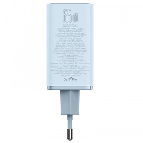 Мережевий зарядний пристрій Baseus GaN6 Pro OS 2C+2U 65W + Type-C to Type-C 100W (1m) (P10162701) (Galaxy Blue)