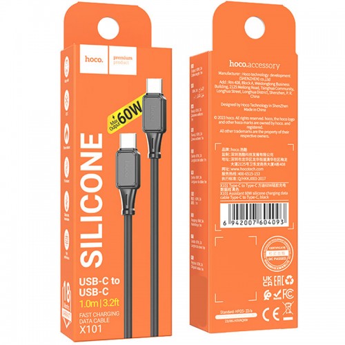 Дата кабель Hoco X101 Assistant 60W Type-C to Type-C (1m) (Black)