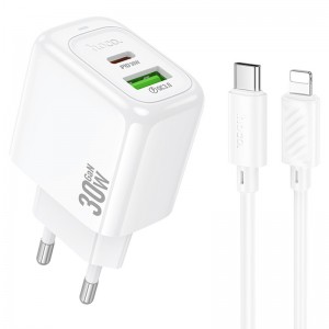 Сетевое зарядное устройство Hoco CS55A Surplus PD30W+QC3.0 (1USB-A/1C) + кабель Type-C to Lightning