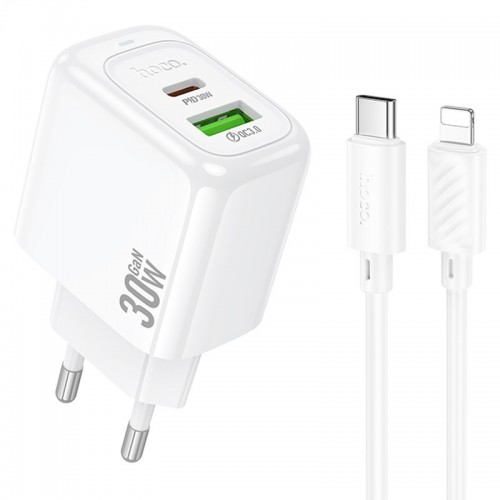 Сетевое зарядное устройство Hoco CS55A Surplus PD30W+QC3.0 (1USB-A/1C) + кабель Type-C to Lightning
