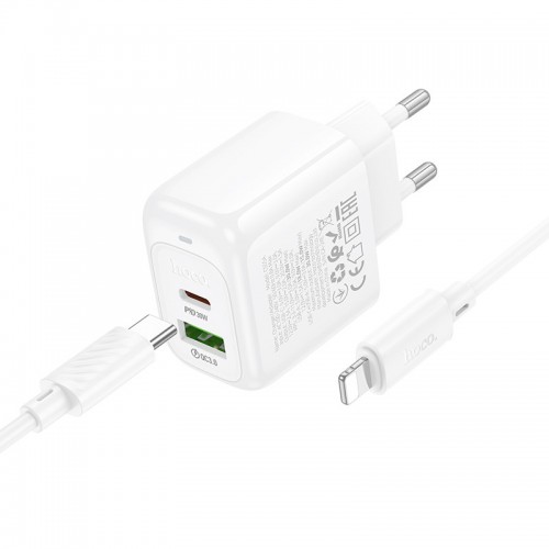 Сетевое зарядное устройство Hoco CS55A Surplus PD30W+QC3.0 (1USB-A/1C) + кабель Type-C to Lightning