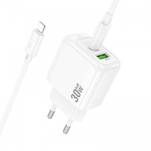 Сетевое зарядное устройство Hoco CS55A Surplus PD30W+QC3.0 (1USB-A/1C) + кабель Type-C to Lightning