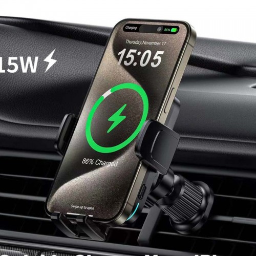 Автодержатель для телефона с БЗУ WIWU CH-321 15W (Black)