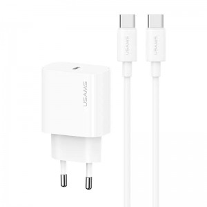 Сетевое зарядное устройство Usams US-CC226 Kit-Yi Ser. 20W (1USB-C) + кабель Type-C to Type-C (White)