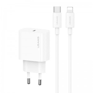 Мережевий зарядний пристрій Usams US-CC226 Kit-Yi Ser. 20W (1USB-C) + кабель Type-C to Lightning (White)