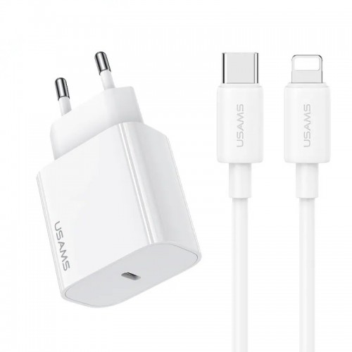 Сетевое зарядное устройство Usams US-CC226 Kit-Yi Ser. 20W (1USB-C) + кабель Type-C to Lightning (White)