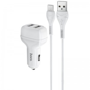 Автомобильное зарядное устройство Hoco Z36 Leader 2.4A (2USB-A) + кабель USB to MicroUSB (White)