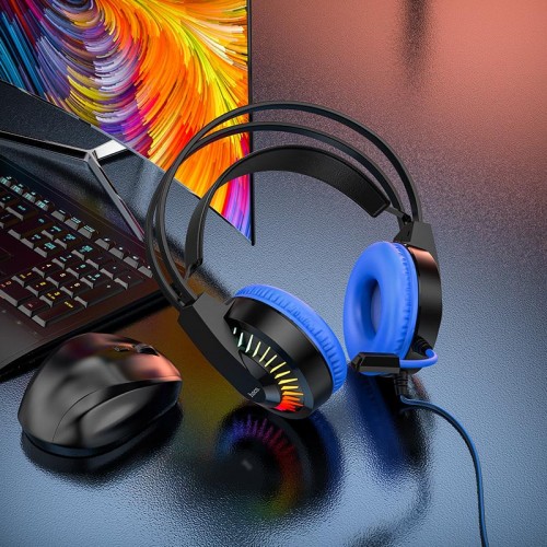 Накладные наушники Hoco W105 Joyful (USB+3.5mm/1.2m) (Blue)
