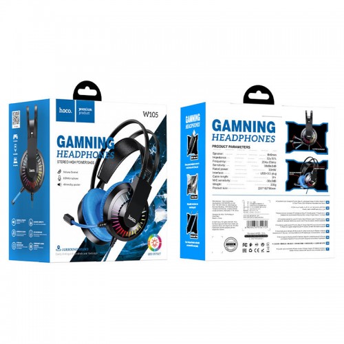 Накладные наушники Hoco W105 Joyful (USB+3.5mm/1.2m) (Blue)