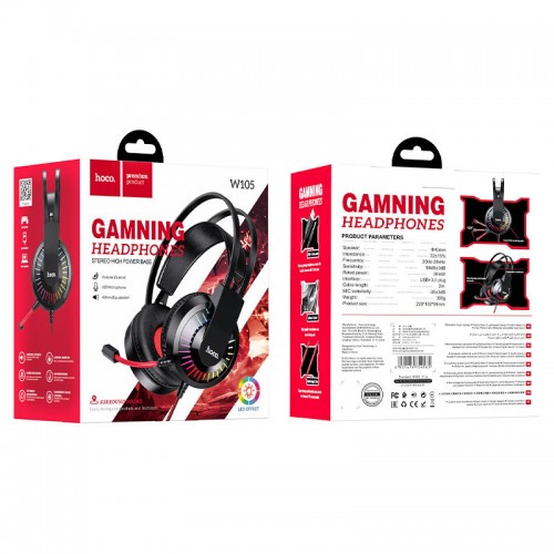 Накладные наушники Hoco W105 Joyful (USB+3.5mm/1.2m) (Red)