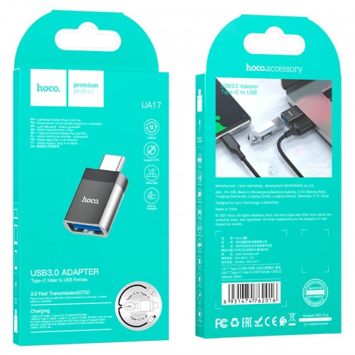 Переходник Hoco UA17 Type-C Male to USB Female USB3.0 (Black)