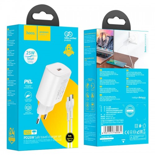 МЗП Hoco N22 Jetta PD25W (1USB-C) + кабель Type-C to Type-C