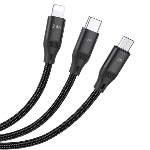 Дата кабель Hoco U104 Ultra 6A 3in1 Lightning-MicroUSB-Type-C (1.2m)