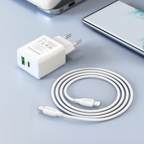 МЗП Borofone BA67A PD20W+QC3.0 (1USB-A/1C) + кабель Type-C to Type-C