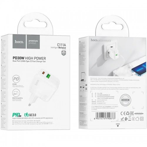 МЗП Hoco C111A PD 30W+QC3.0 (1USB-A/1C)