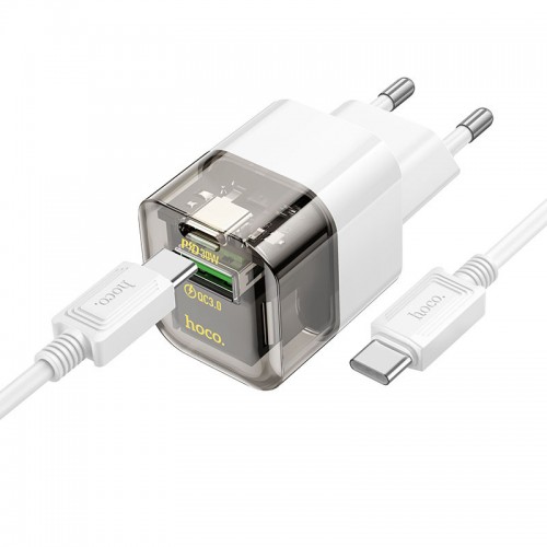 МЗП Hoco C131A Platium PD30W+QC3.0 (1USB-A/1C) + кабель Type-C to Type-C