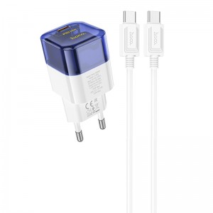 МЗП Hoco C125A Transparent PD20W (1USB-C) + кабель Type-C to Type-C