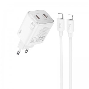 СЗУ Hoco N42 Elogiado PD45W (2USB-C) + кабель Type-C to Lightning