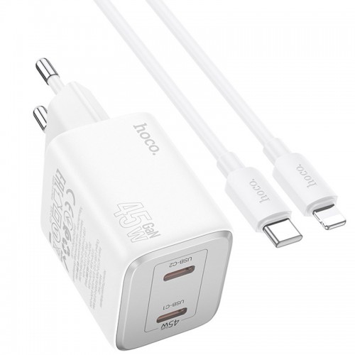 СЗУ Hoco N42 Elogiado PD45W (2USB-C) + кабель Type-C to Lightning