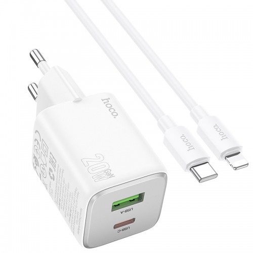 МЗП Hoco N41 Almighty PD20W+QC3.0 (1USB-A/1C) + кабель Type-C to Lightning