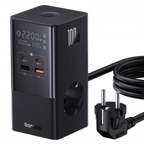 СЗУ Baseus PowerCombo Tower PowerStrip 100W (2USB-A/2C/2Socket) (1.5m) (E00023609113-00)