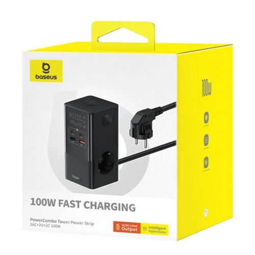 СЗУ Baseus PowerCombo Tower PowerStrip 100W (2USB-A/2C/2Socket) (1.5m) (E00023609113-00)
