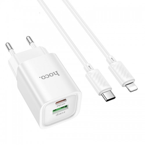 МЗП Hoco C149A Charm PD30W+QC3.0 (1USB-A/1C) + кабель Type-C to Lightning