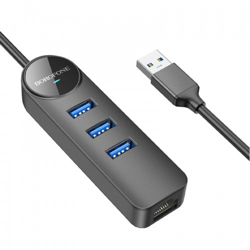 Переходник Borofone DH6 Erudite 4in1 Gigabit Ethernet (USB to USB3.0*3+RJ45) (0.2m)