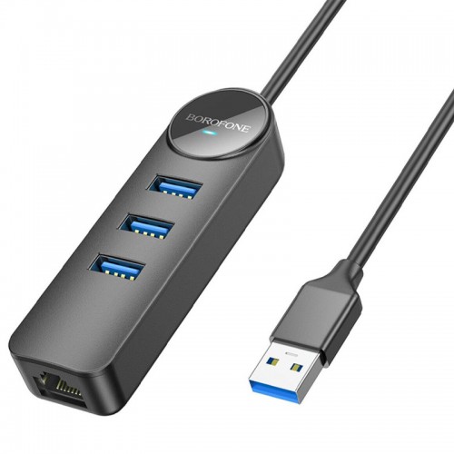 Переходник Borofone DH6 Erudite 4in1 100 Mbps Ethernet (USB to USB2.0*3+RJ45) (1.2m)