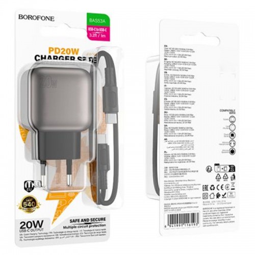 МЗП Borofone BAS53A Absolute PD20W (1USB-C) + кабель Type-C to Type-C