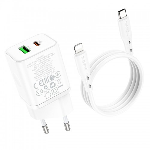 МЗП Borofone BN7 PD20W+QC3.0 (1USB-A/1C) + кабель Type-C to Lightning