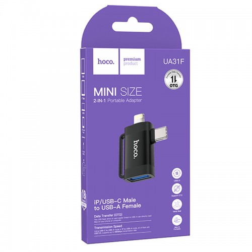 Переходник Hoco UA31F OTG 2in1 Lightning male/Type-C male to USB female