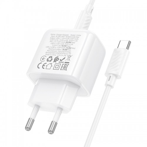 МЗП Hoco CS55A Surplus PD30W+QC3.0 (1USB-A/1C) + кабель Type-C to Type-C