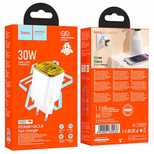 СЗУ Hoco N53 Monsoon PD30W+QC3.0 (1USB-A/1C)