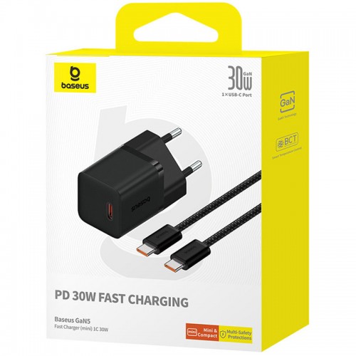 СЗУ Baseus GaN5 Fast Charger (mini) 30W (1USB-C) + кабель Type-C to Type-C (P10110902)