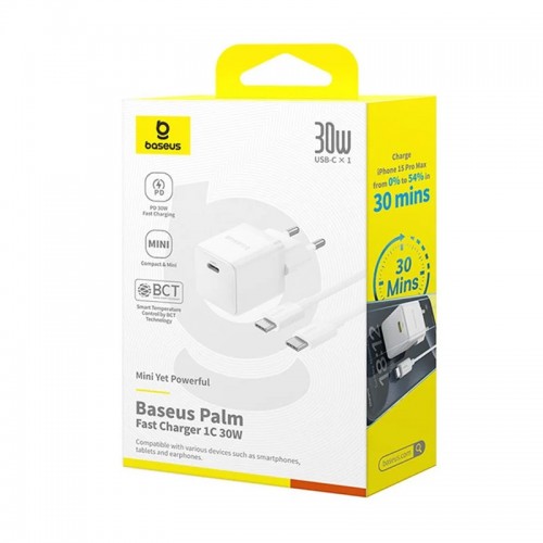 МЗП Baseus Palm Fast Charger 30W (1USB-C) + кабель Type-C to Type-C (P10111605113-01)