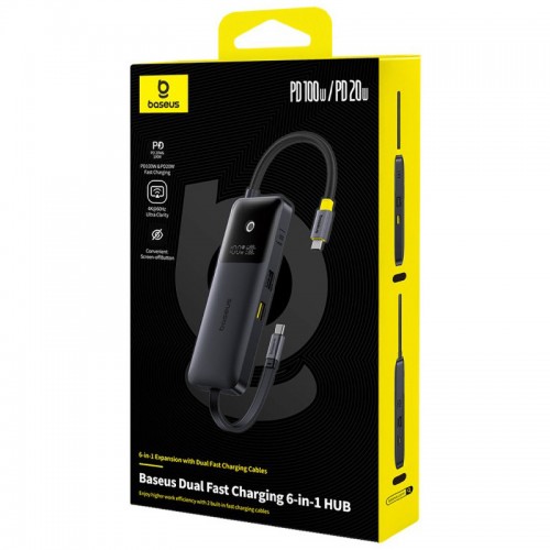Переходник HUB Baseus OS Dual Fast Charging 6in1 (Type-C to HDMI4K@60Hz+2xUSB-A+3xUSB-C) (B0007090)