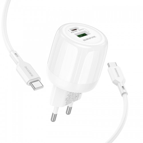 СЗУ Borofone BA93A Lustrous PD20W+QC3.0 (1USB-A/1C) + кабель Type-C to Type-C