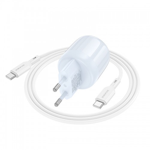 СЗУ Borofone BA93A Lustrous PD20W+QC3.0 (1USB-A/1C) + кабель Type-C to Type-C