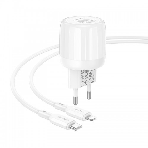 МЗП Borofone BA94A Lustrous PD30W+QC3.0 (1USB-A/1C) + кабель Type-C to Lightning